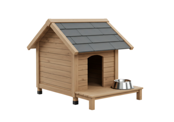 Classic Outdoor Wooden Dog Kennel Isolated on Transparent Background


