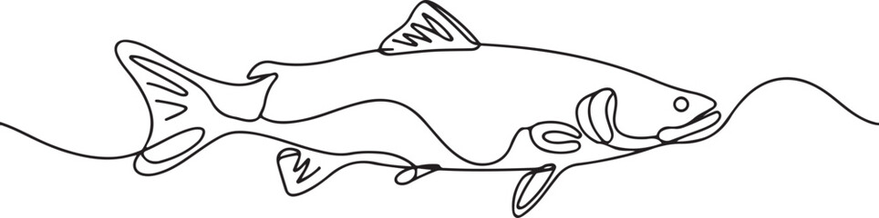 A minimalist vector illustration of a sturgeon fish in continuous line art drawing style, using a single black line on a white background