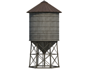 Vintage Metal Water Tower on Transparent Background

