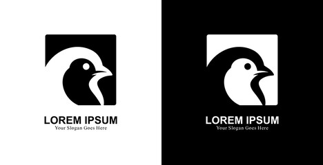Logo design in the form of a penguin head combined with a square