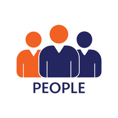 Three Abstract People in Navy and Orange, Team Symbol Isolated on White Background