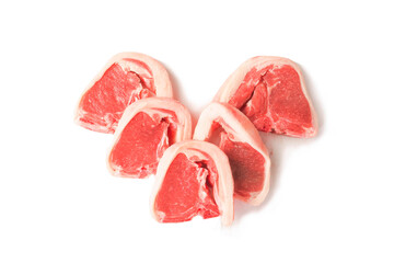 Fresh uncooked lamb loin chops. High quality meat product cut by butcher in perfect size for cooking. Food supply chain and agriculture industry.