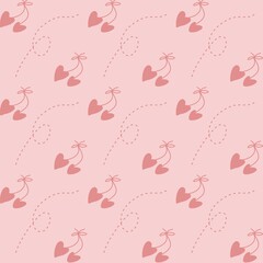 Romantic Heart Cherry Seamless Pattern on Pink Background. Perfect for Valentine's Day designs, wedding invitations, wrapping paper, fabric prints, and other love-themed projects