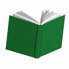 Open Green Hardcover Book Isolated on White Background Perfect for Education Reading and Literature Concepts