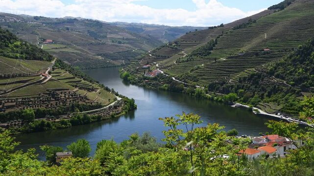Beautiful view of the Douro river and valley landscape in Portugal