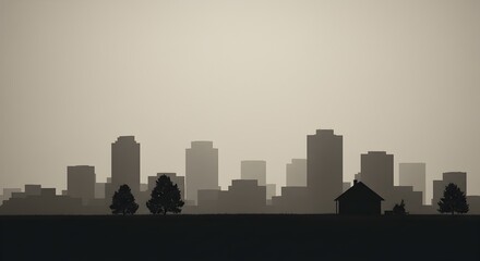 Fototapeta premium Stylized Cityscape Silhouette Monochromatic Urban Skyline Illustration