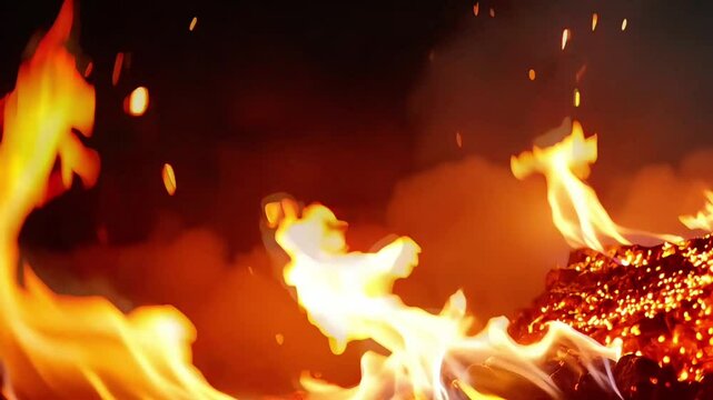 Blazing Inferno: Fiery flames dance and devour with a destructive energy, casting an orange glow over an infernal scene.