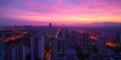 Obraz premium Cityscape Sunset Aerial View
