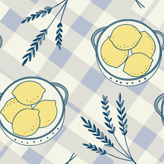 Lemon clusters in ceramic bowls or on gingham