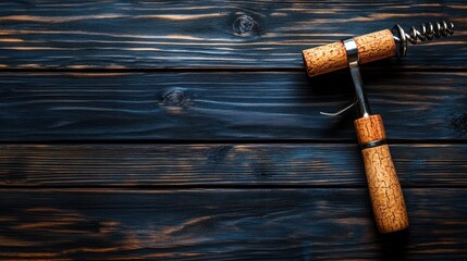 Rustic wine corkscrew on dark wood