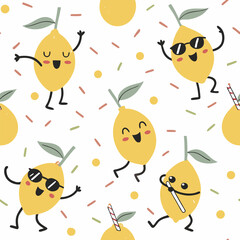 Personified lemons with faces sunglasses pattern