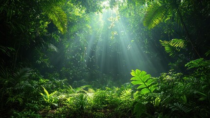 Obraz premium Lush tropical rainforest sunlight