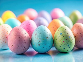 Panoramic Easter Eggs Pastel Blue Background - Spring Holiday Decor Photography
