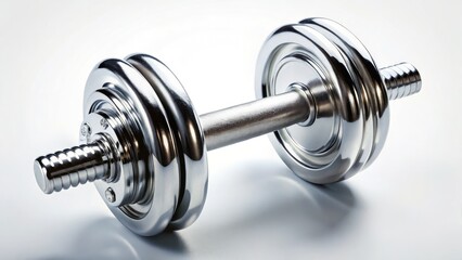 Fototapeta premium Silver Dumbbell Top View, High-Resolution Fitness Weight Image, Gym Equipment Photo, White Background Stock Photo