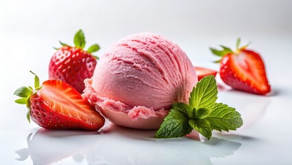 Strawberry Ice Cream, Delicious Dessert, Isolated White Background, Urban Exploration Photography Style