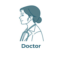 Stylized Female Doctor in Profile with Stethoscope and Uniform Icon