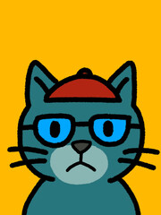 Cat hand drawn art - canvas print art - wall decoration - colorful cat - kids book - cat expression