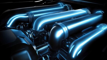 High-tech engine components illuminated