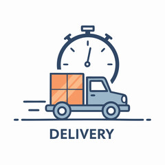 Stylized Delivery Truck with Stopwatch, Boxes, Fast, Shipping, Express Icon Design