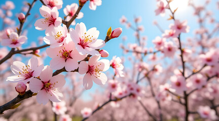 Almond blossom in spring, nature, tree, blooming, agriculture, farming, crop production, sustainable farming, eco-friendly, environmental conservation.