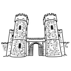 Castle Gatehouse Illustration Black and White