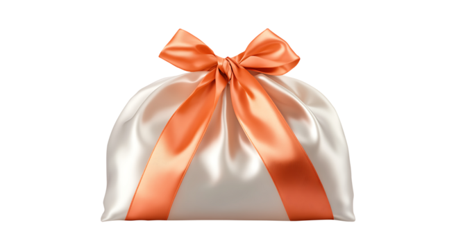 Elegant Silk Gift Pouch with Orange Bow Isolated on Transparent Background