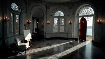 Fototapeta premium Grand interior, sunlit hallway