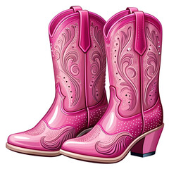 Pink Cowboy Boots Western Style Footwear isolated on transparent background