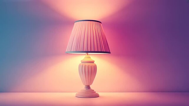 Elegant lamp with a pleated shade casting soft light in a serene, modern interior setting