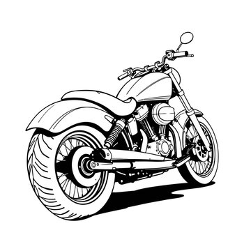 recommend clip art: Black and White Illustration of a Classic Cruiser Motorcycle