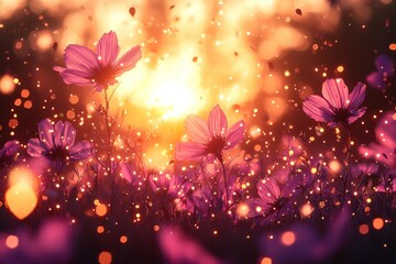 Magical Sunset Cosmos Field