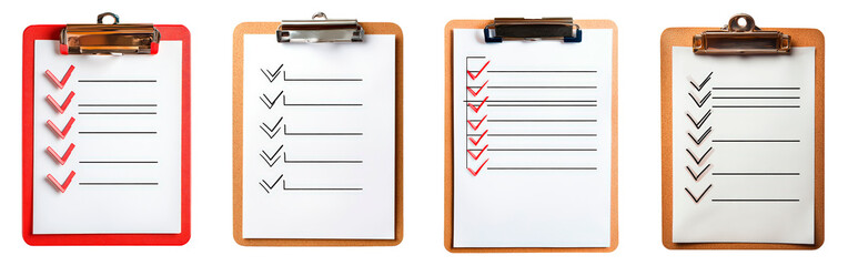 Checklist on a clipboard with checkmarks isolated on transparent background