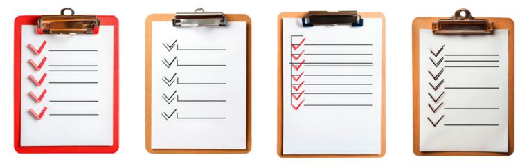 Checklist on a clipboard with checkmarks isolated on transparent background