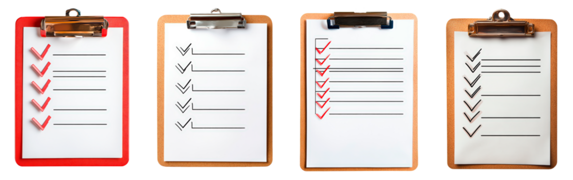 Checklist on a clipboard with checkmarks isolated on transparent background