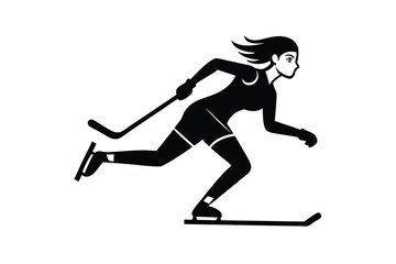 Female Hockey Forward Sprinting On Ice Rink