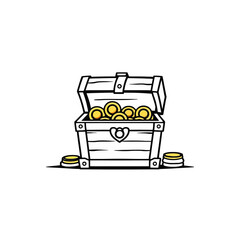 Open Wooden Treasure Chest Filled with Gold Coins