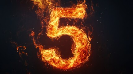 Fiery Number Five, Dark Background, Abstract Art, Website Design