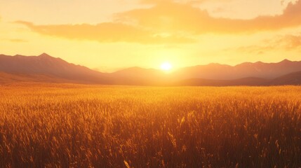 Golden Sunset Over Serene Mountain Landscape