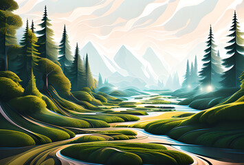 Beautiful mountain landscape trees and beautiful view,in good quality, generative ai