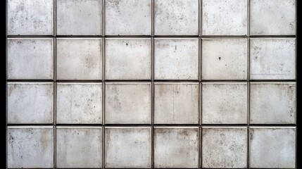 A textured wall paneling design of light gray concrete squares.