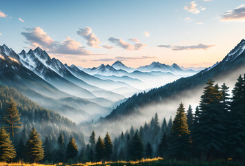 Obraz premium Beautiful mountain landscape trees and beautiful view,in good quality, generative ai