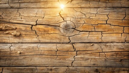 A sun-drenched weathered wooden surface with a knot and intricate cracks, showcasing the beauty of time and nature