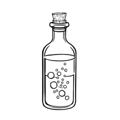 Hand Drawn Glass Bottle with Cork and Bubbling Liquid