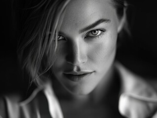 Fototapeta premium A black and white photo of a woman with freckles