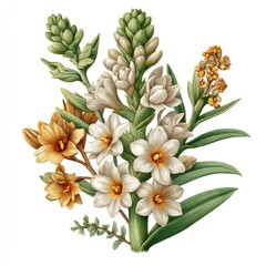 Fototapeta premium Cream And Yellow Flower Botanical Illustration
