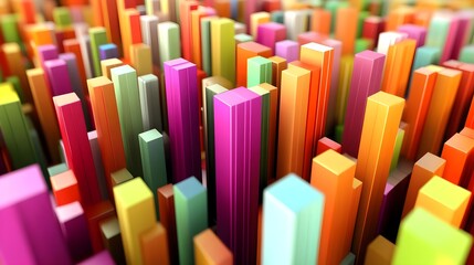 Glossy Bar Graph Visualization on Colorful Surface Background