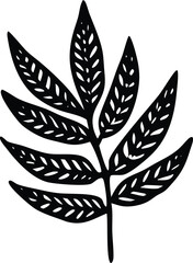 Vector leaf silhouette, a black and white nature illustration, is a simple floral design element