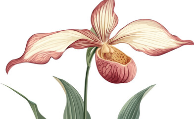 illustration of pink lady slipper orchid
