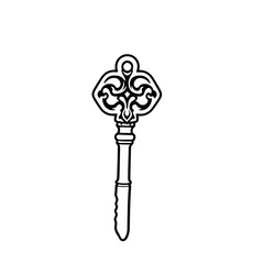 Ornate Antique Key Illustration Black and White