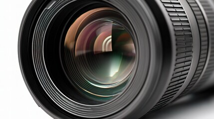 Close-Up of a Camera Lens Isolated on a White Background